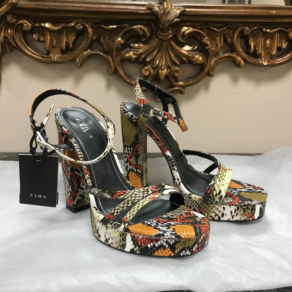 Zara Snake Print Platform Sandals - Size 39 (US 8)
